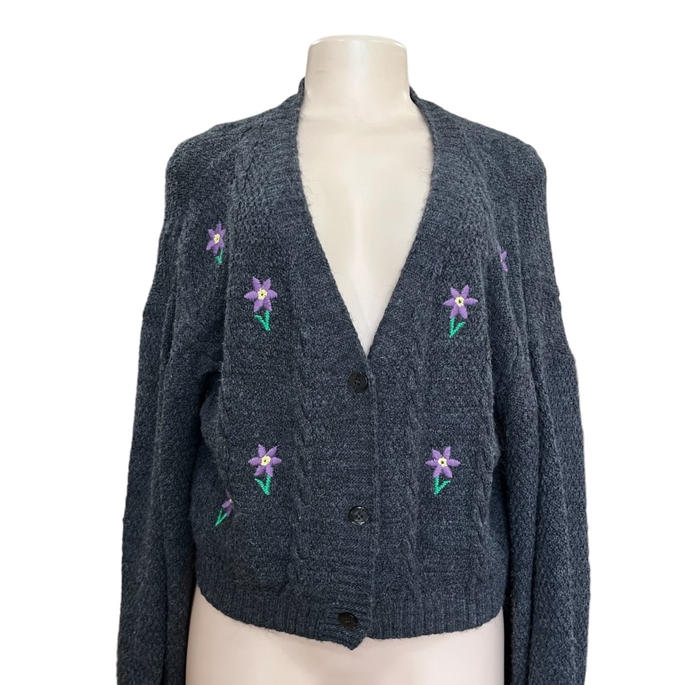 Asos Embroidered Crop Sweater Button Front